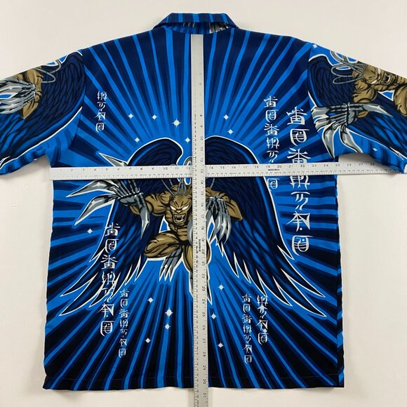 Vintage 90s Y2K Gargoyle Anime All Over Print Shirt Mens Large Button Up Monster - Picture 6 of 9